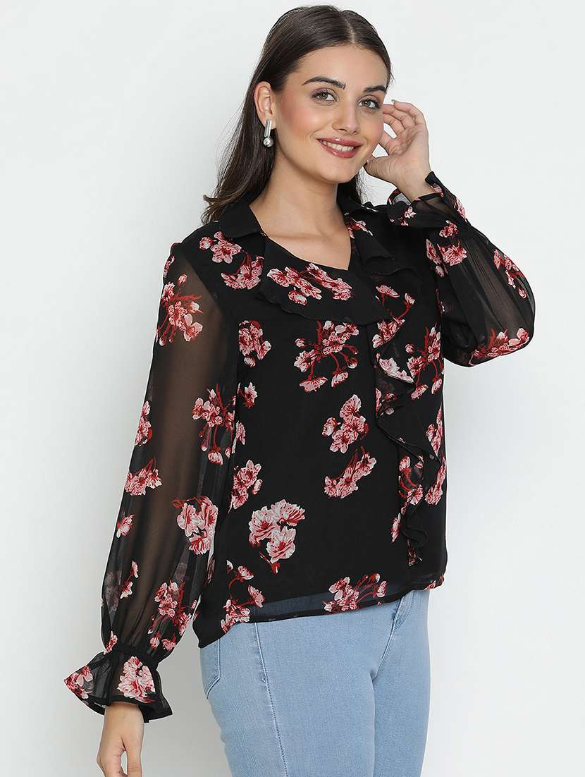 black floral printed regular top - 21399465 - Standard Image - 2