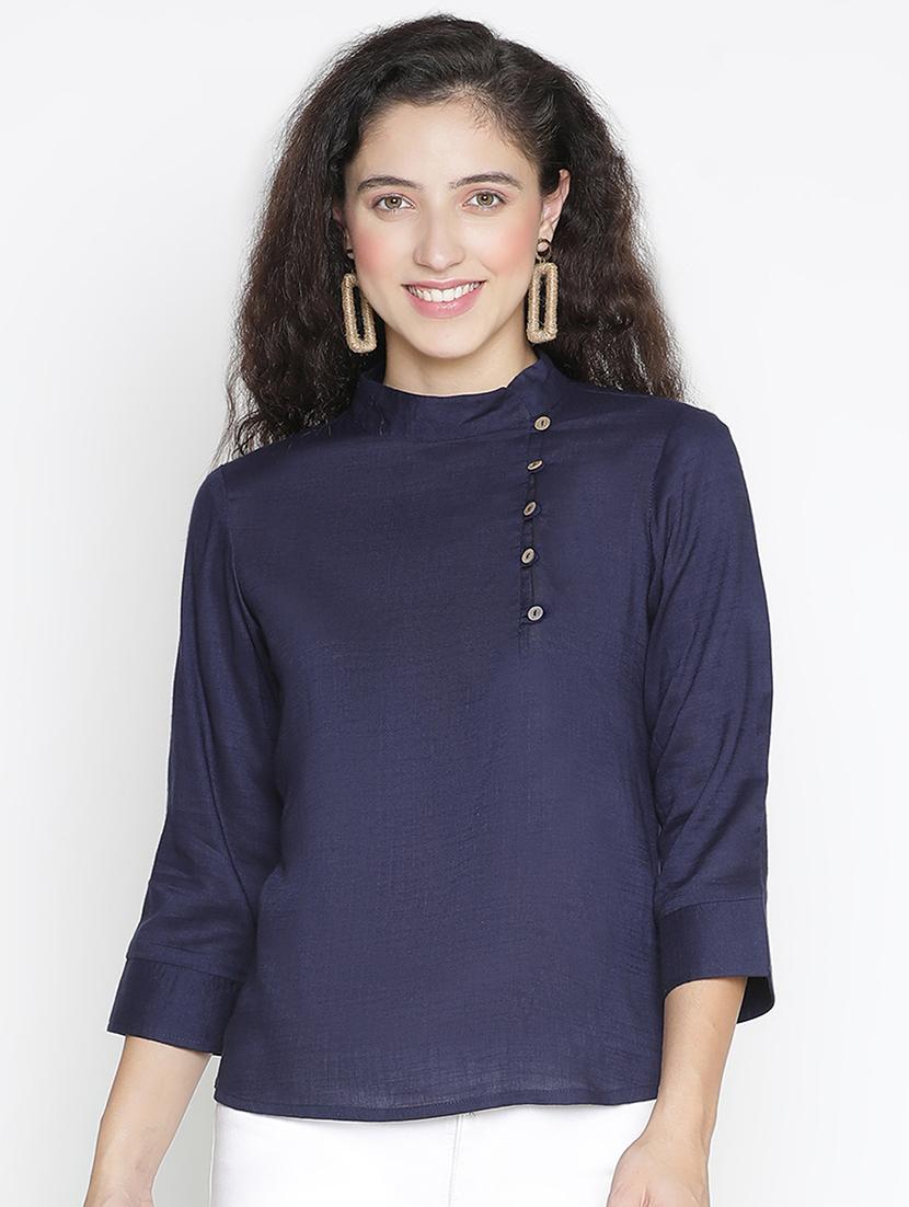 blue solid regular top - 21399467 -  Zoom Image - 0