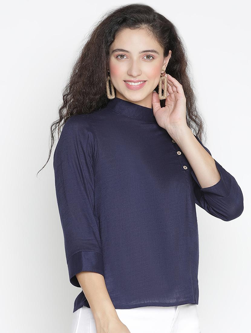 blue solid regular top - 21399467 - Standard Image - 2