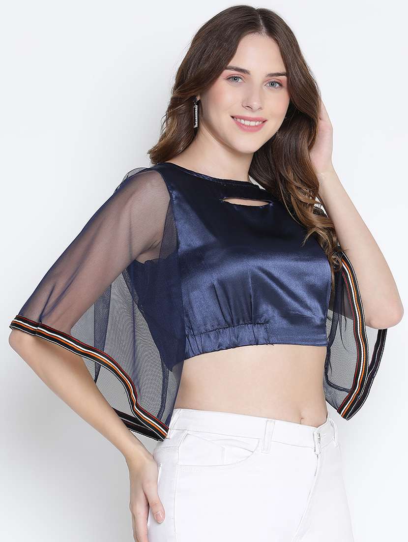 blue solid crop top - 21399473 - Standard Image - 2