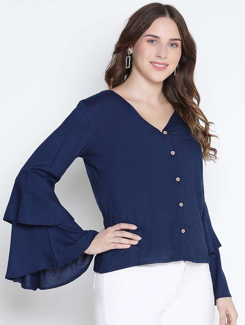 blue solid shirt top - 21399475 - Standard Image - 2