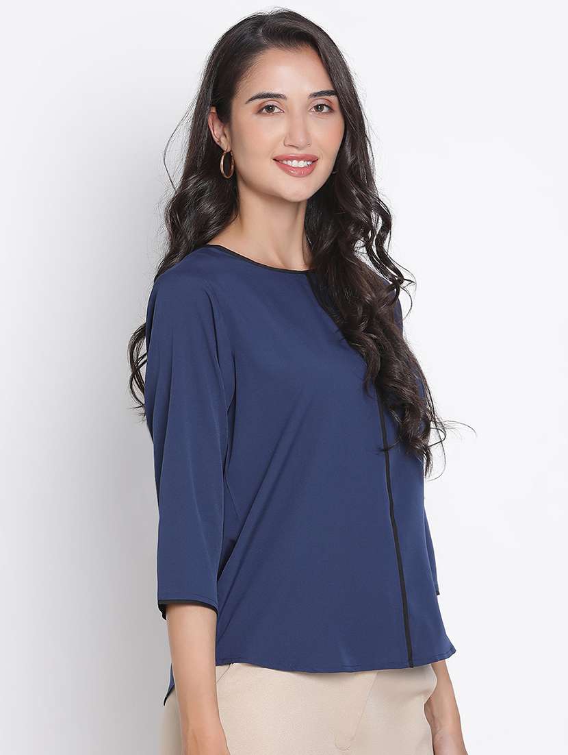 women navy blue polyester regular top - 21399479 -  Standard Image - 2