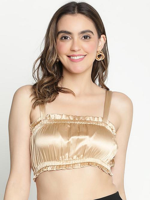 women gold polyester crop top - 21399491 - Standard Image - 0