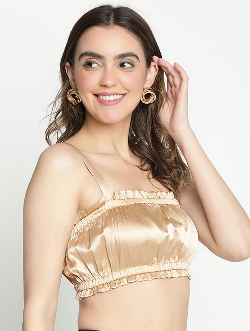 women gold polyester crop top - 21399491 - Standard Image - 2