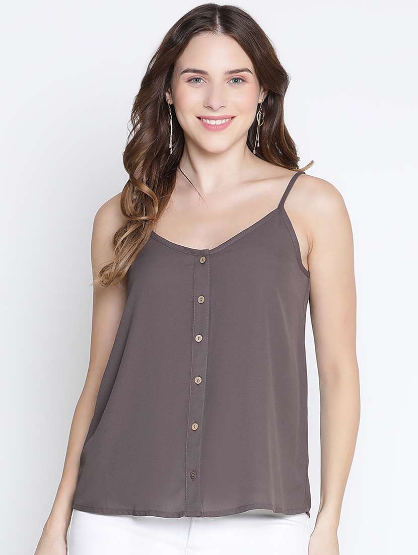 brown solid regular top - 21399502 -  Zoom Image - 0