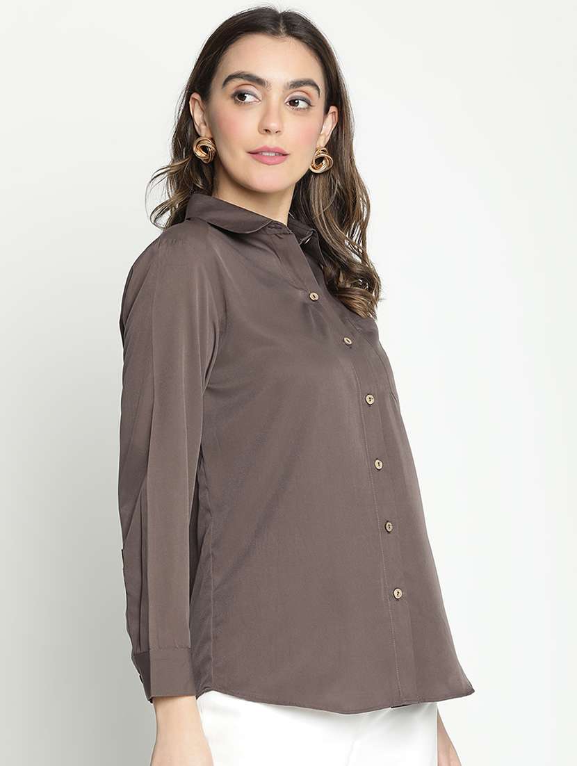 brown solid shirt top - 21399503 - Standard Image - 2