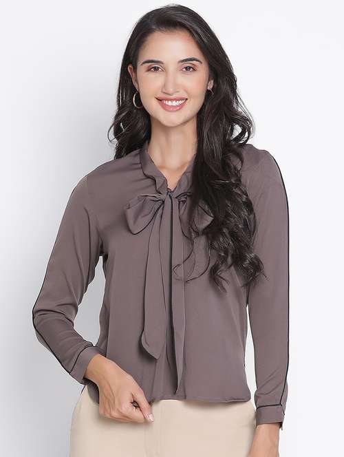 women grey polyester regular top - 21399504 - Standard Image - 0