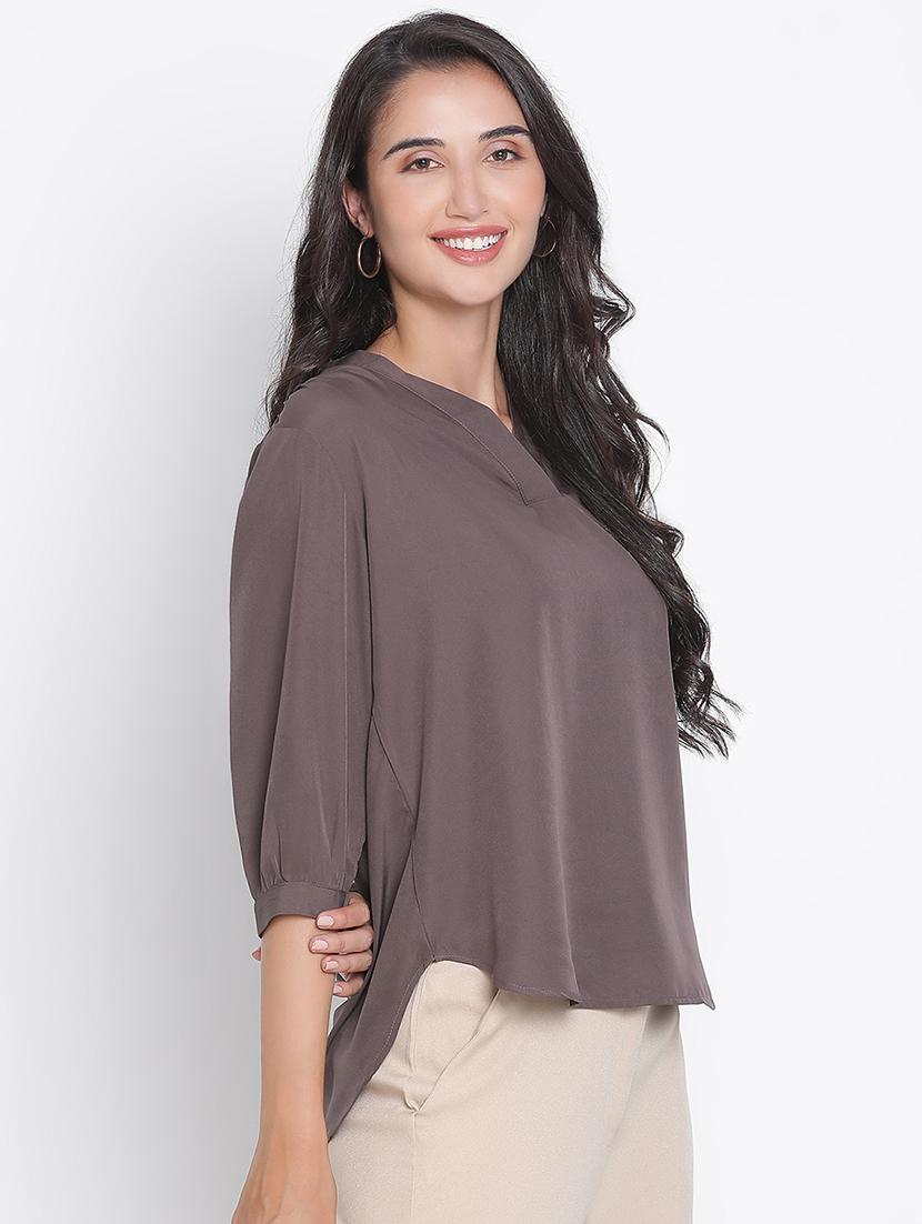 brown solid regular top - 21399505 - Standard Image - 2
