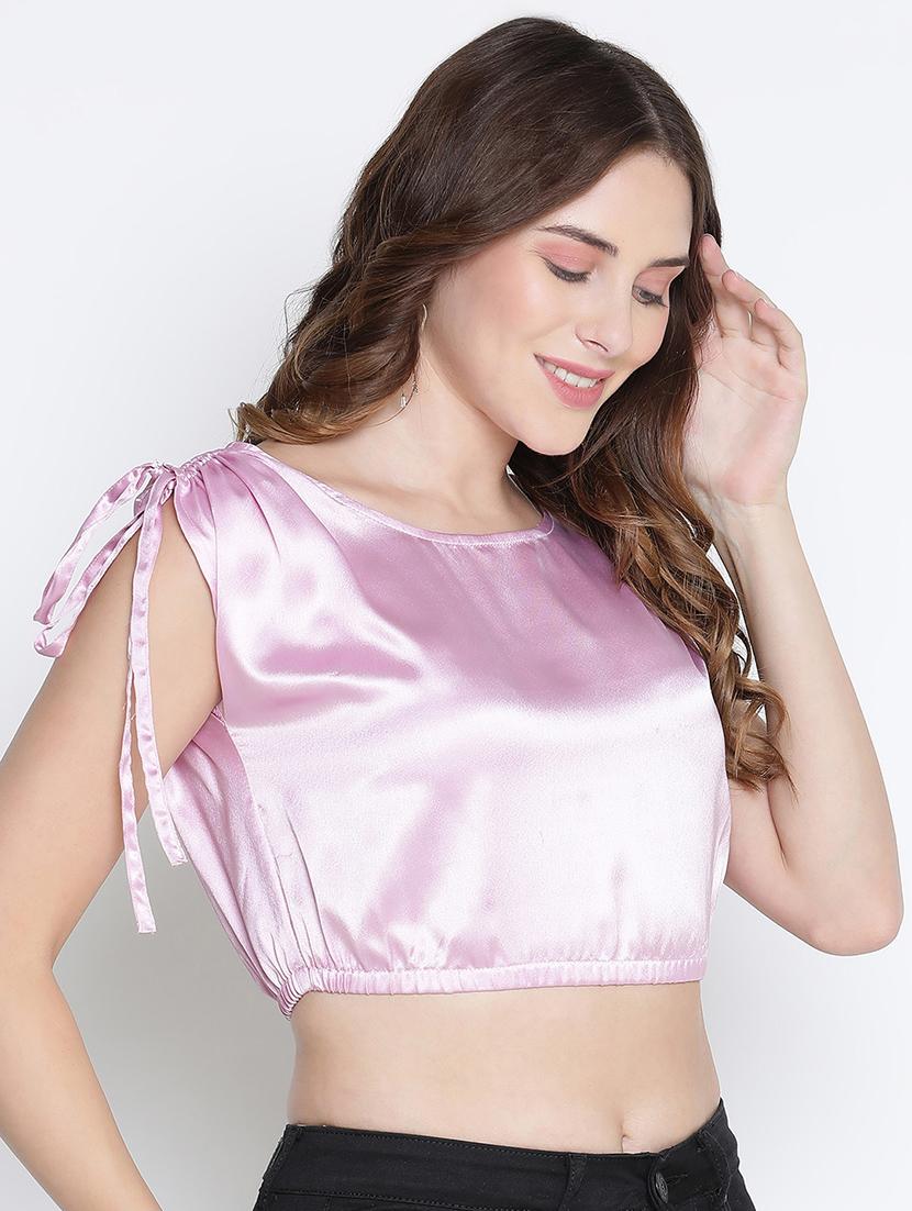 pink solid crop top - 21399514 - Standard Image - 2