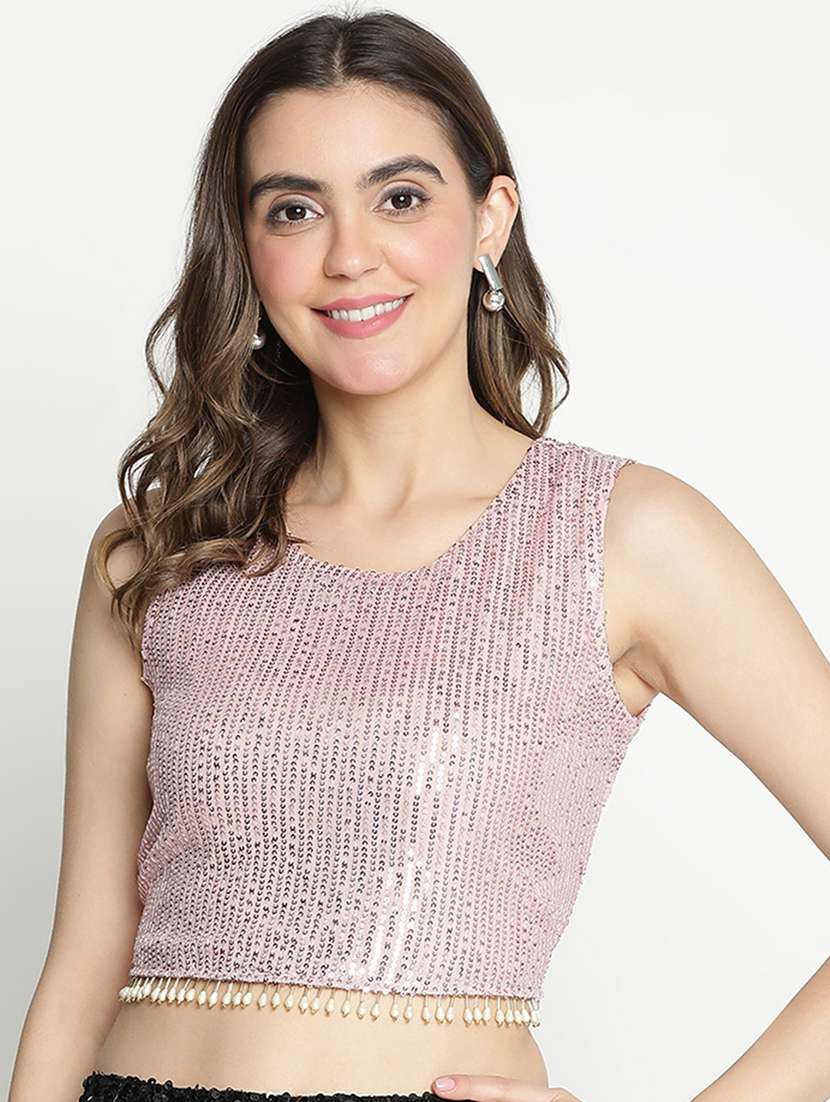 pink sequin crop top