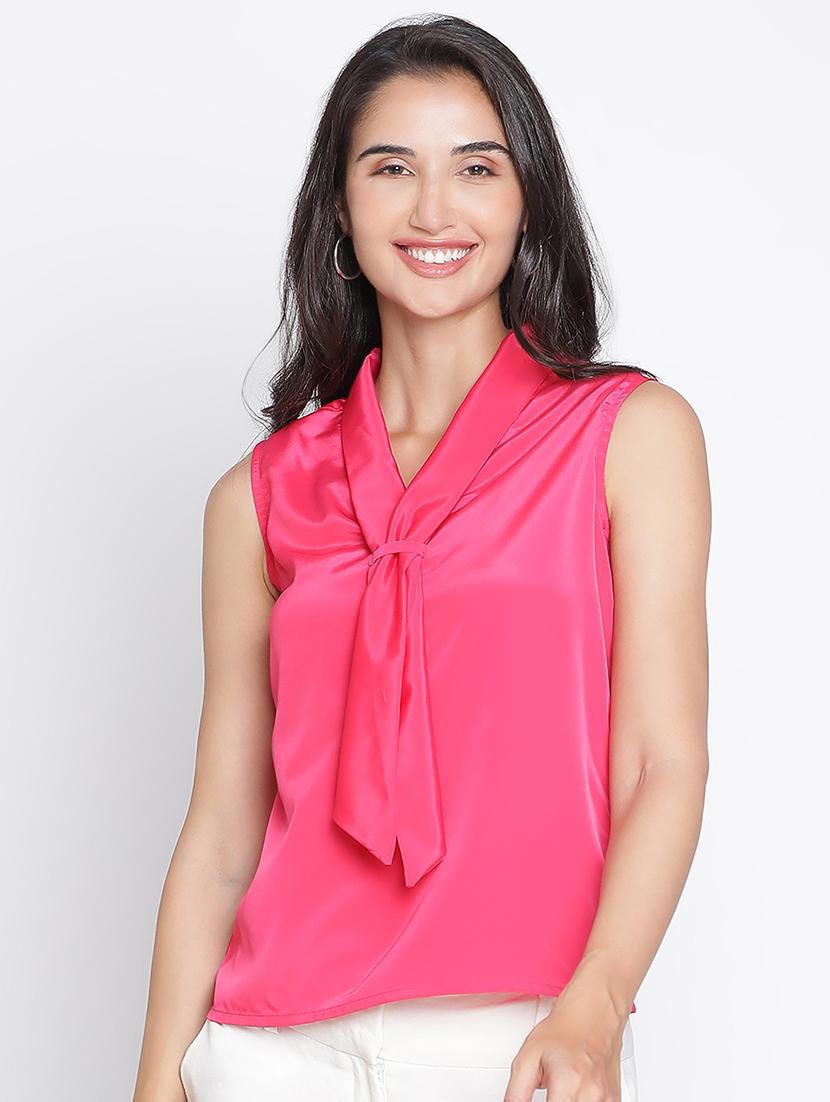 women pink tie up sleeveless top - 21399520 - Zoom Image - 0