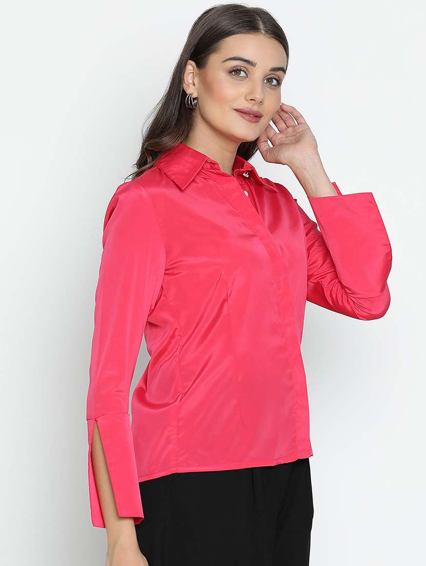 women pink polyester regular shirt - 21399521 - Standard Image - 2