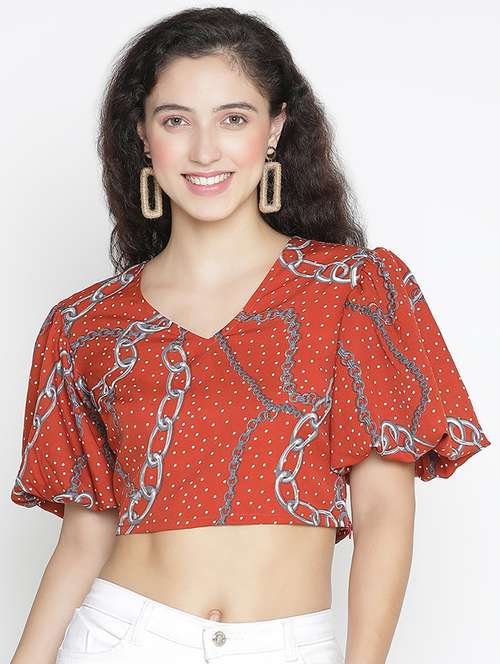 women rust polyester crop top - 21399524 -  Standard Image - 0