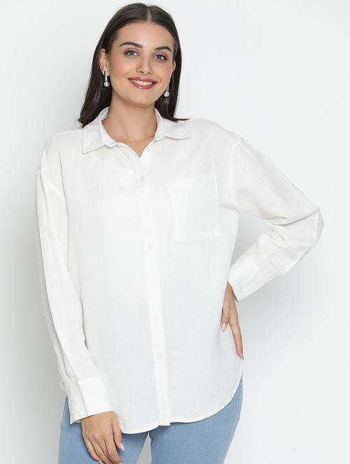 women white polyester boxy shirt - 21399547 - Standard Image - 0