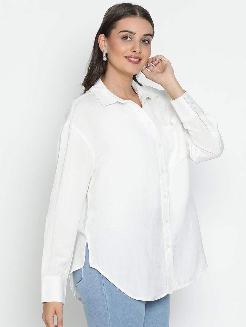 women white polyester boxy shirt - 21399547 - Standard Image - 2