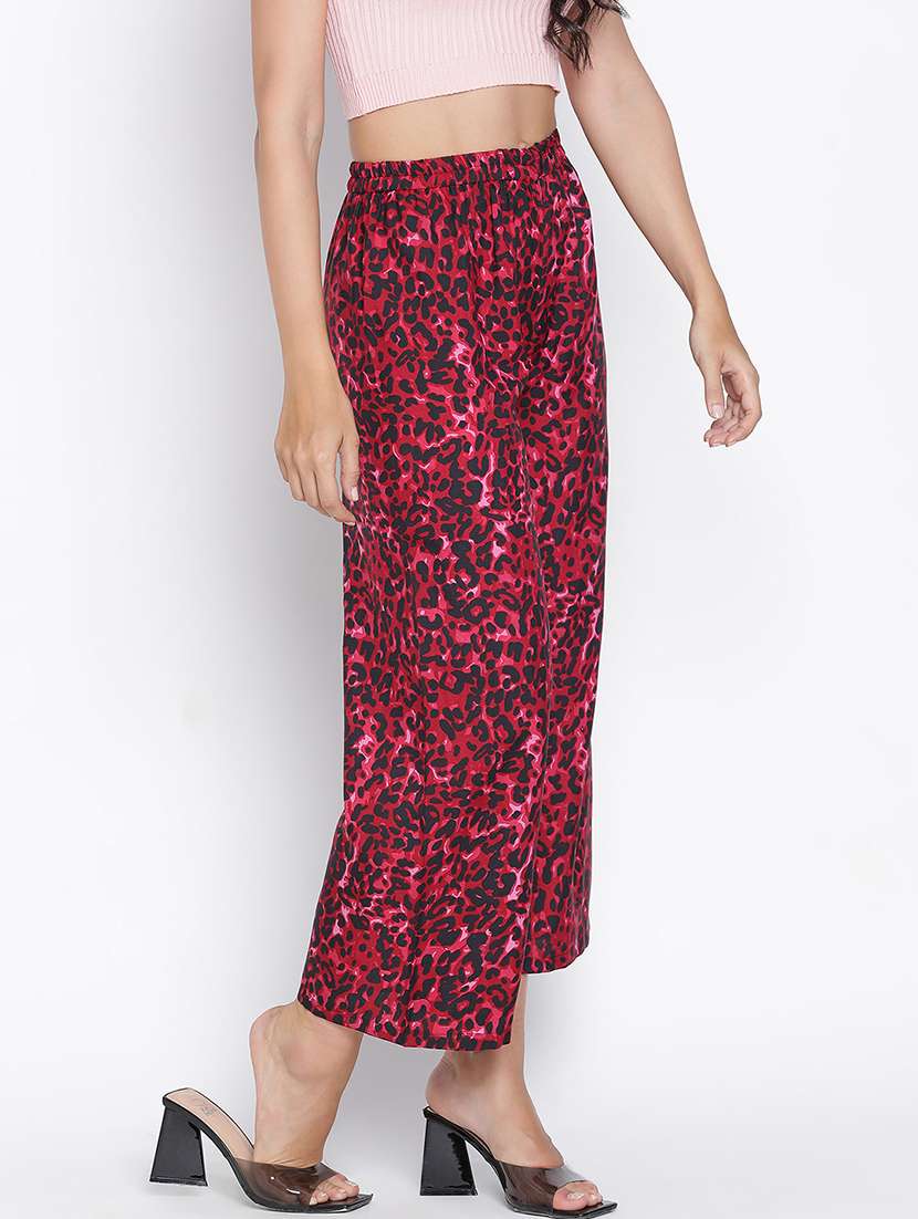 women red polyester wide leg trouser - 21399550 -  Standard Image - 2