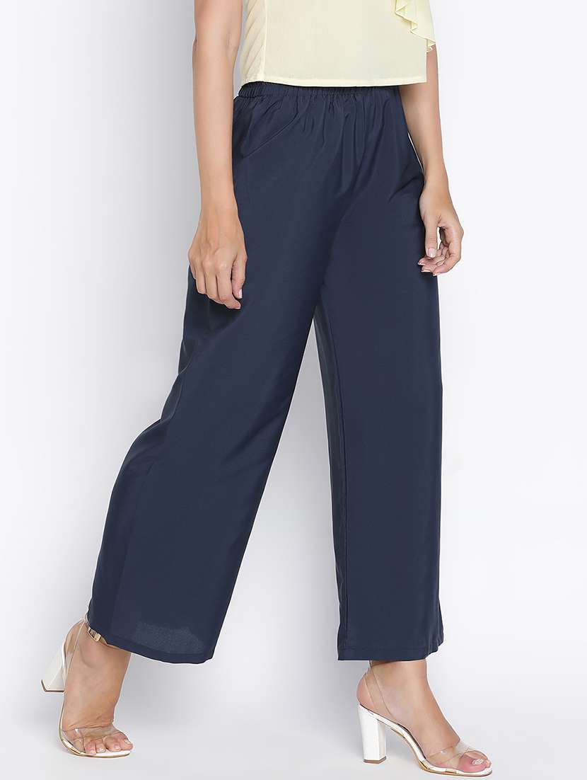 women mid-rise solid wide leg trouser - 21399552 -  Standard Image - 2