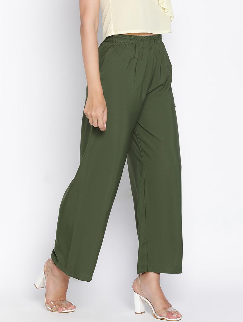 women green polyester wide leg trouser - 21399553 - Standard Image - 2