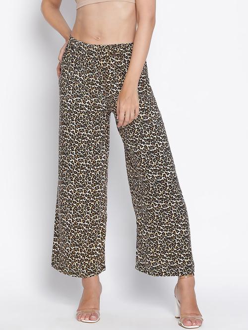 women beige polyester wide leg trouser - 21399557 - Standard Image - 0