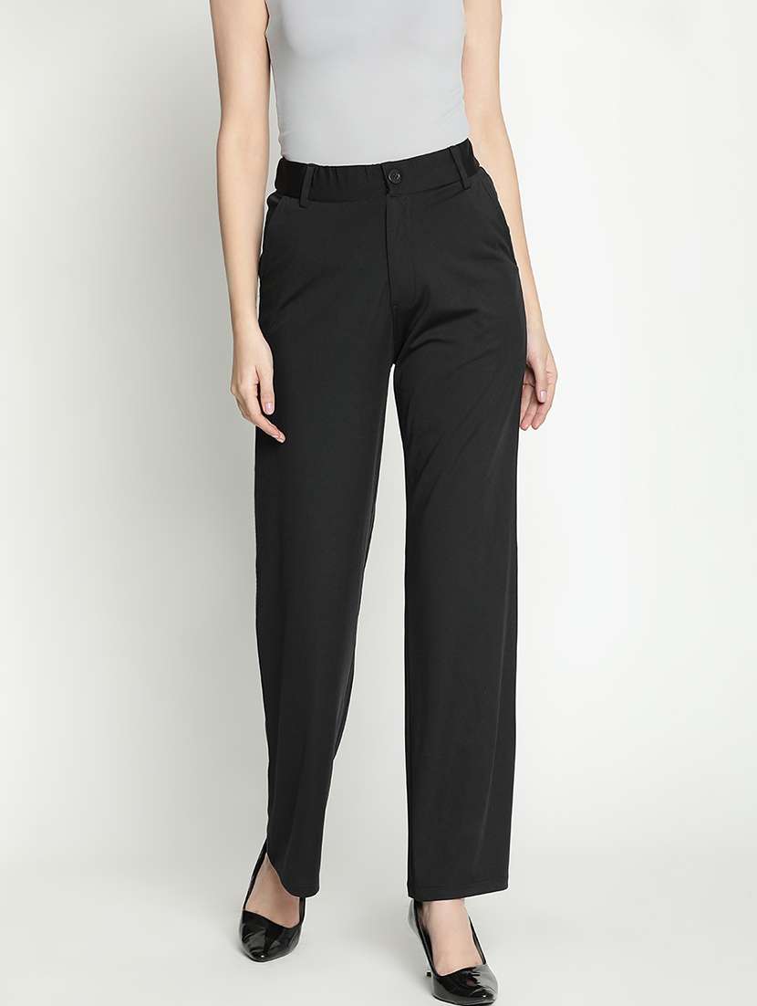 women black polyester bootcut trouser