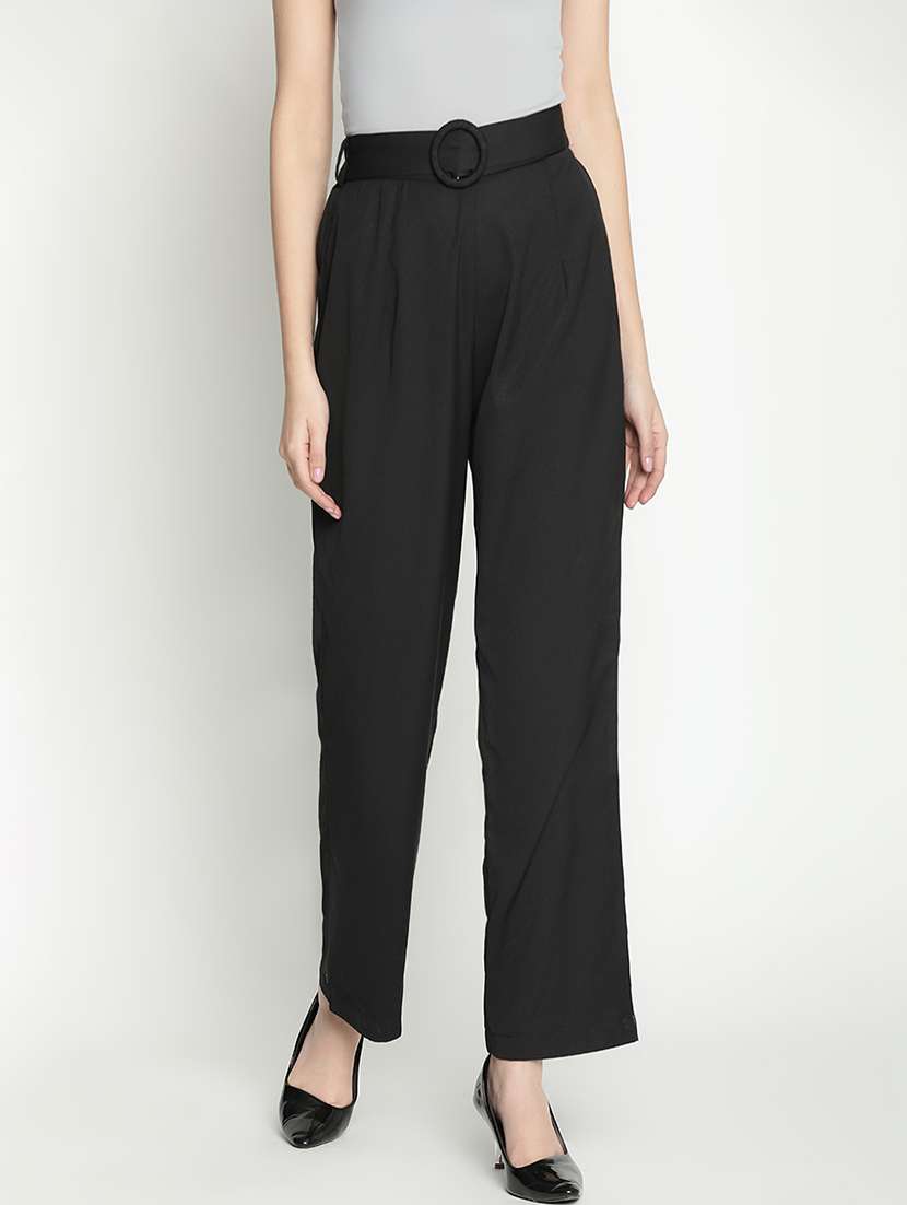 women black polyester wide leg trouser