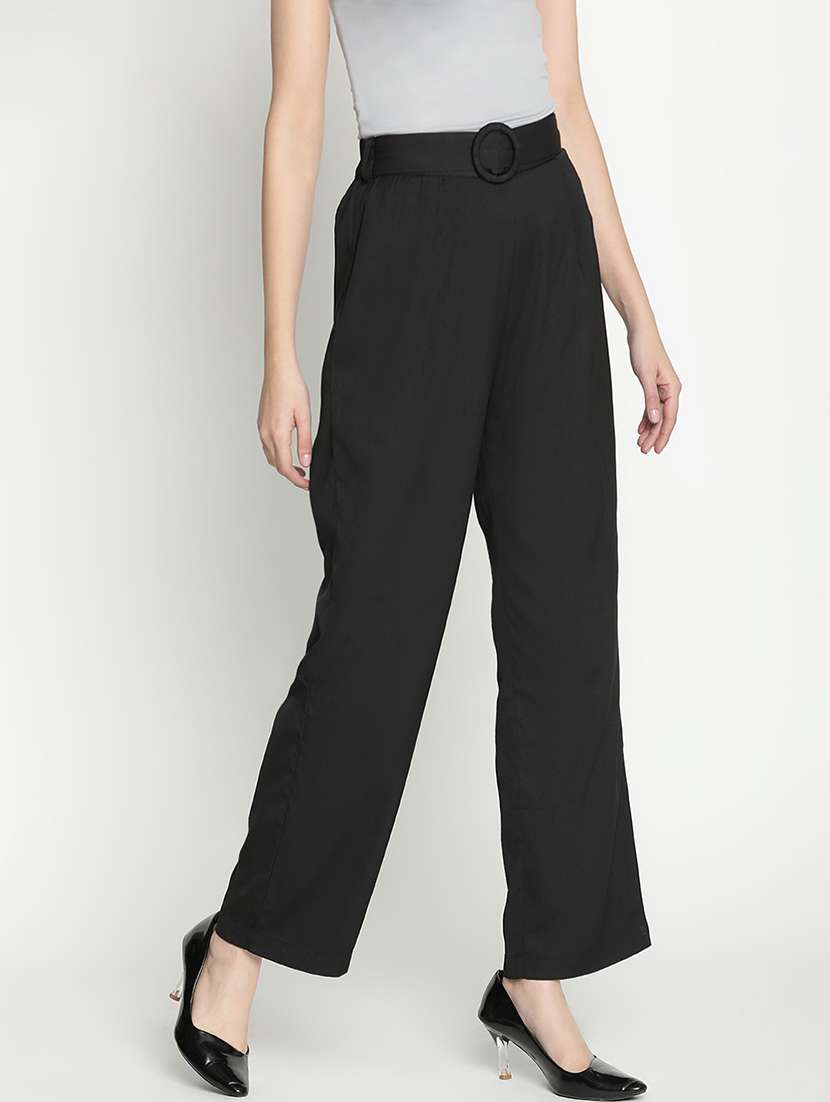 women black polyester wide leg trouser - 21399564 -  Standard Image - 2