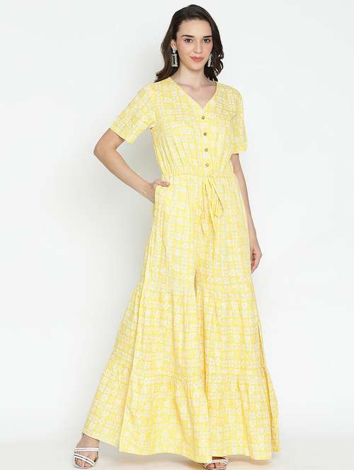 yellow printed full leg jumpsuit - 21399593 - Standard Image - 0