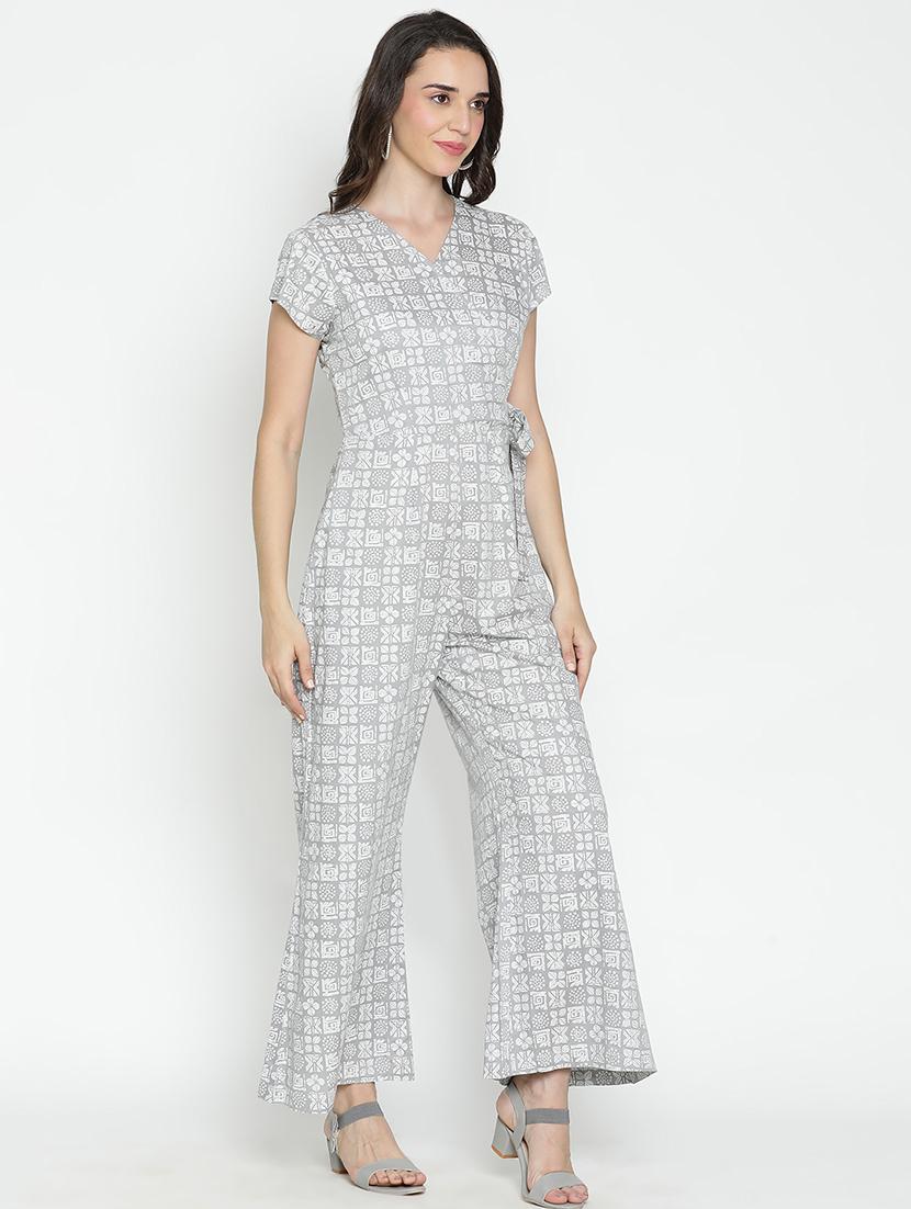 grey printed full leg jumpsuit - 21399595 - Standard Image - 2