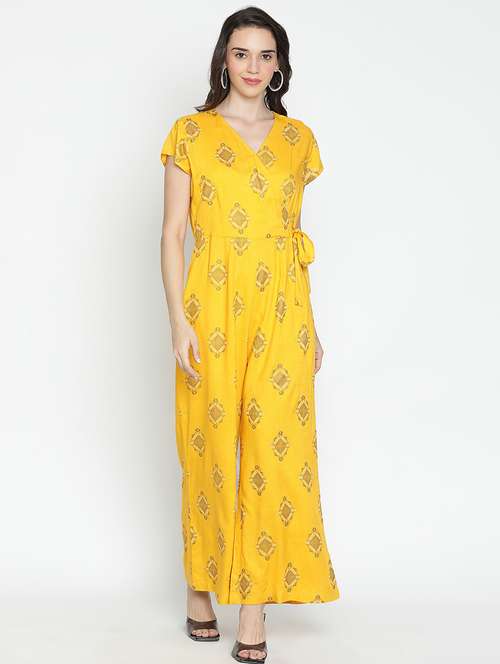 women yellow polyester full leg jumpsuit - 21399596 -  Standard Image - 0