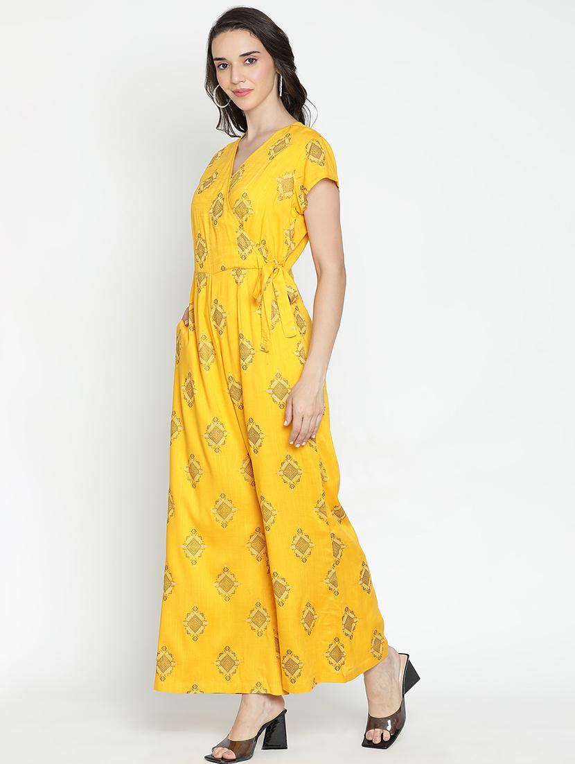 women yellow polyester full leg jumpsuit - 21399596 - Standard Image - 2
