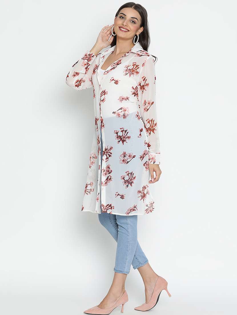 white floral printed regular shrug - 21399602 - Standard Image - 2
