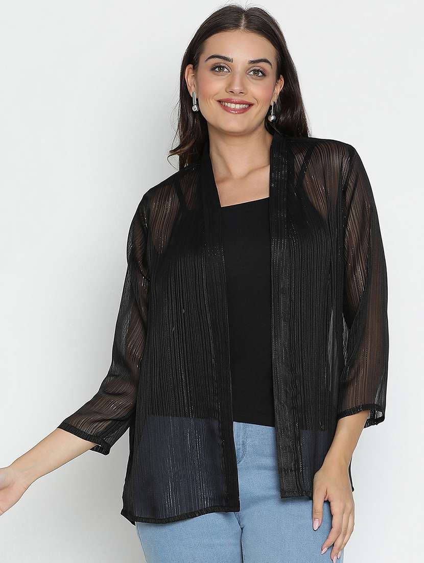 women black polyester regular shrug