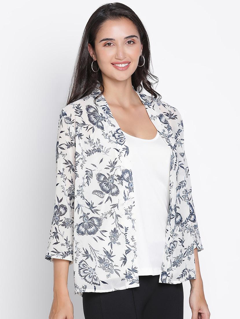 white printed regular shrug - 21399607 - Standard Image - 2