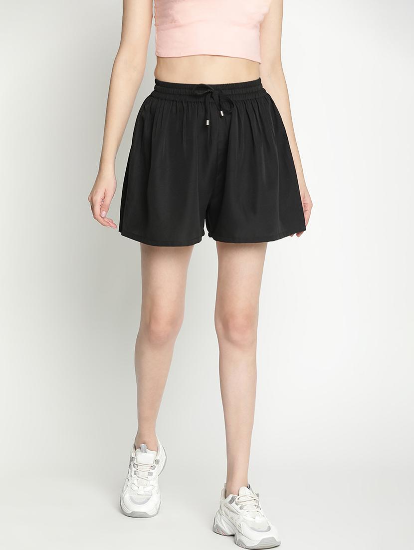 women black polyester regular shorts - 21399609 - Zoom Image - 0