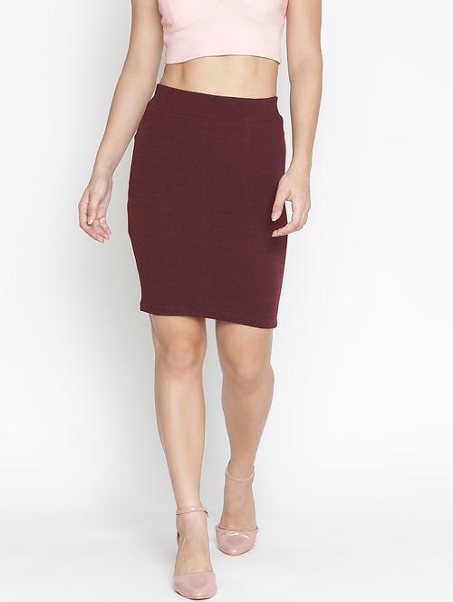 maroon solid pencil skirt - 21399614 - Standard Image - 0
