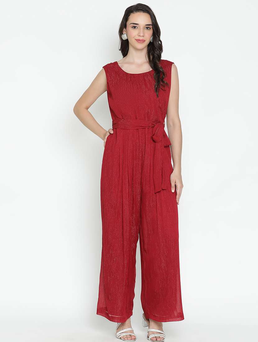 women maroon polyester full leg jumpsuit - 21399624 - Standard Image - 2