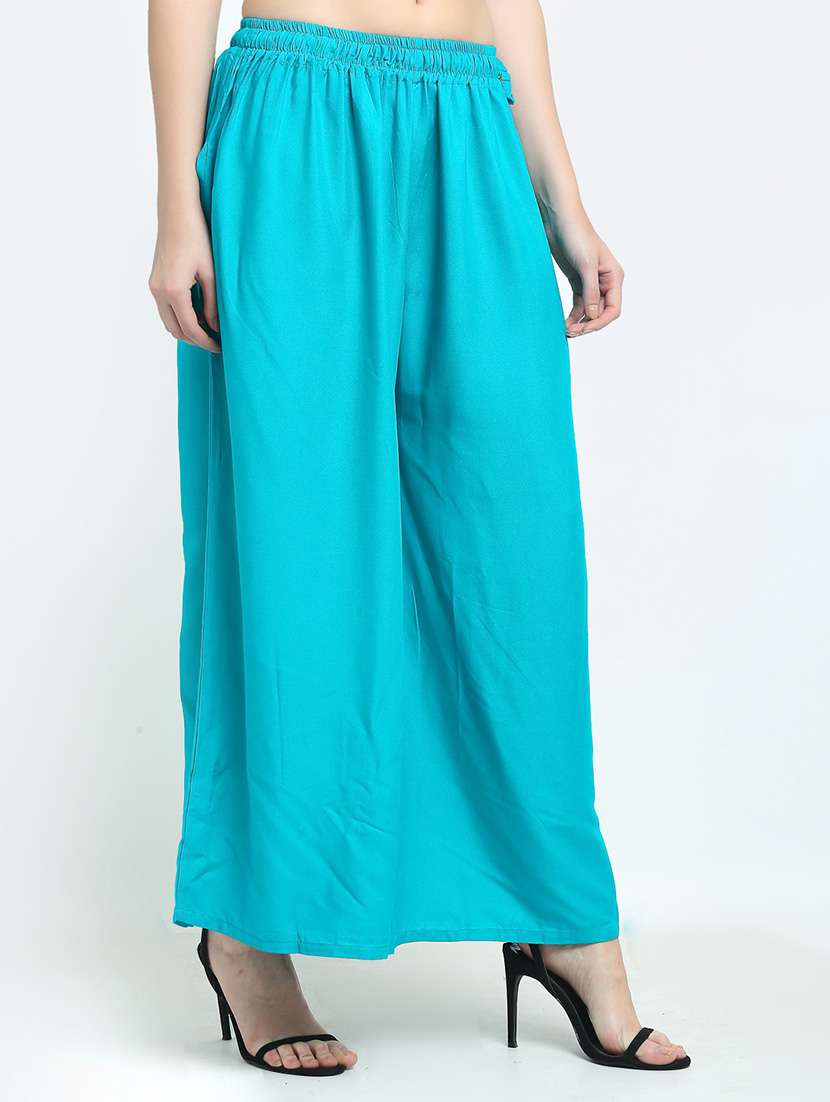 women turquoise rayon pocket palazzo - 21399628 - Standard Image - 2