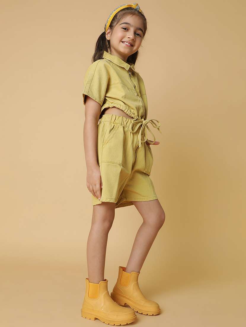 girls khaki cotton three-fourth  jumpsuit - 21399639 -  Standard Image - 2