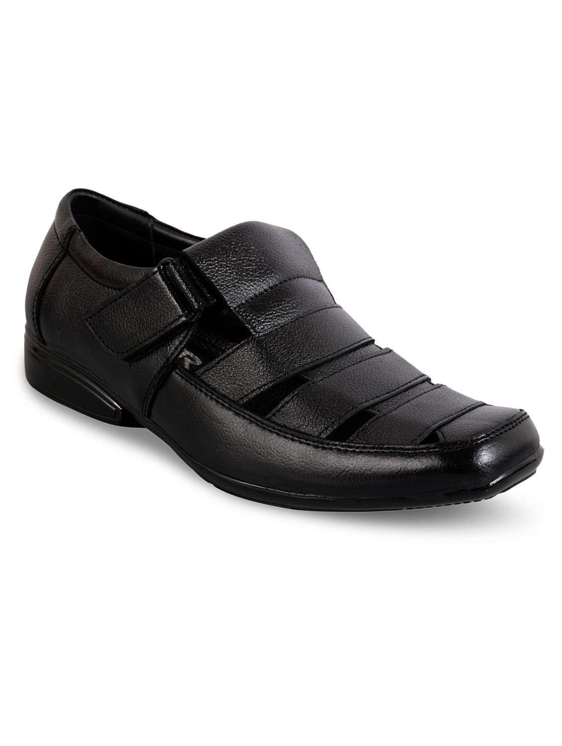 men solid black strap sandal