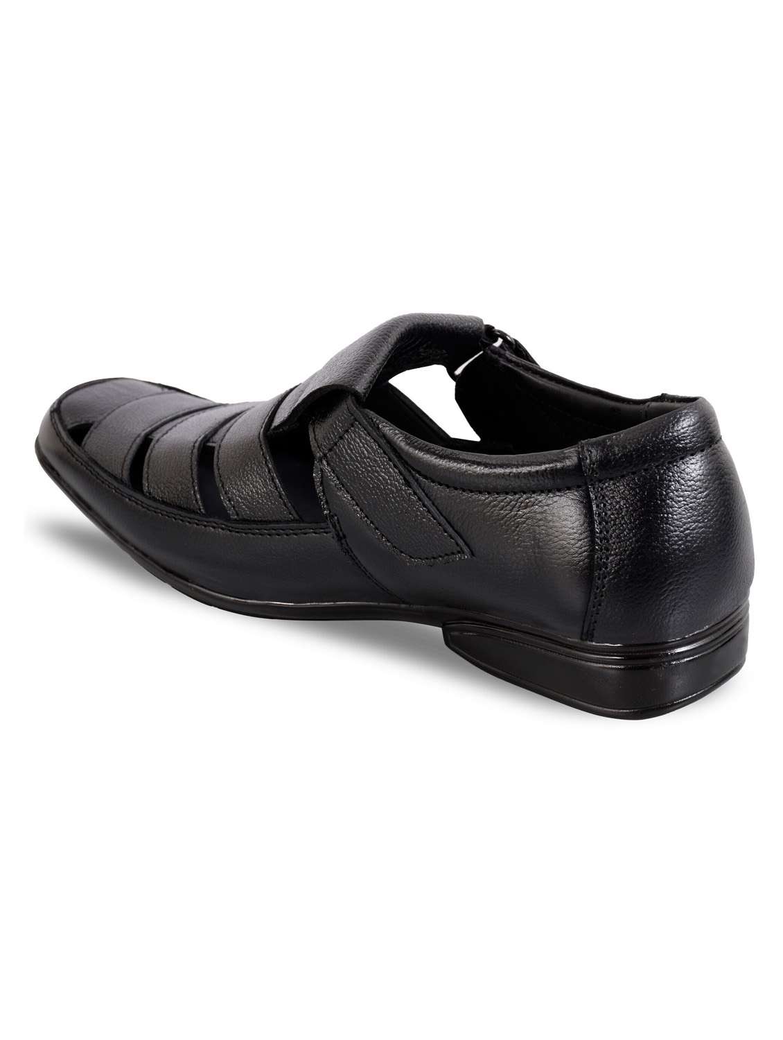 men solid black strap sandal - 21399701 -  Standard Image - 2