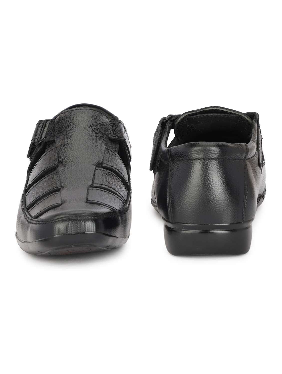 men solid black strap sandal - 21399702 -  Standard Image - 2