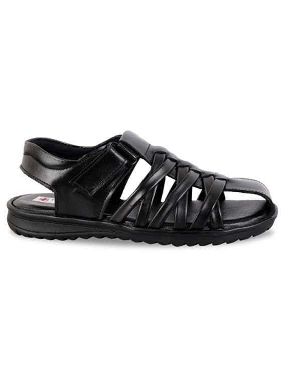 men solid black strap sandal - 21399704 -  Standard Image - 2