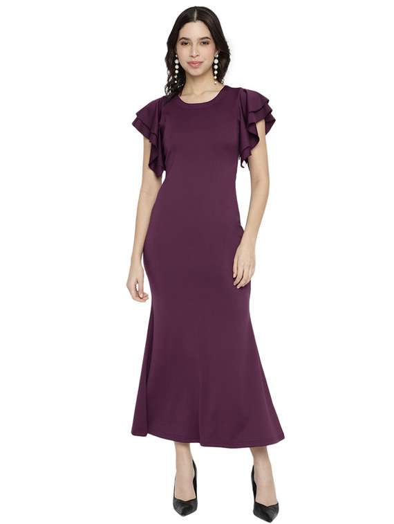 women maroon polyester a-line dress