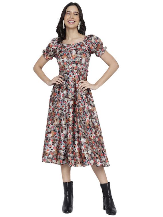 women grey polyester fit & flare dress - 21399750 -  Zoom Image - 0