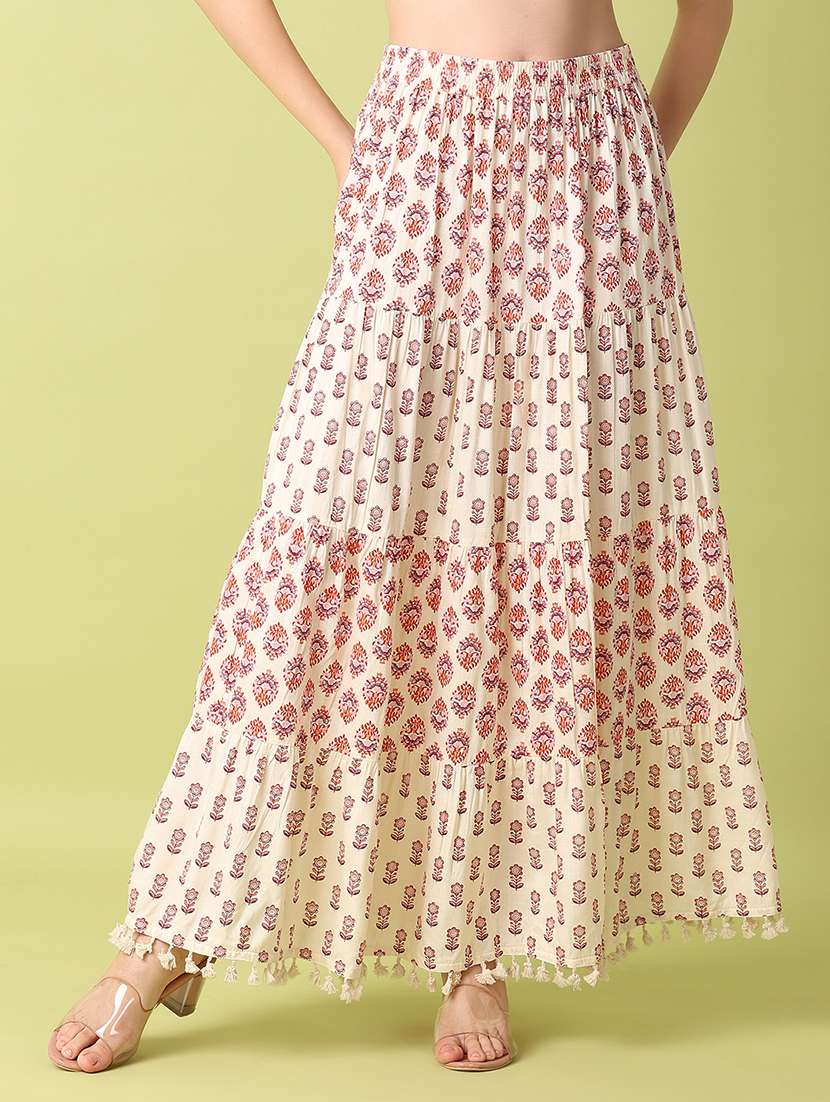 women pink florals printed flared skirt