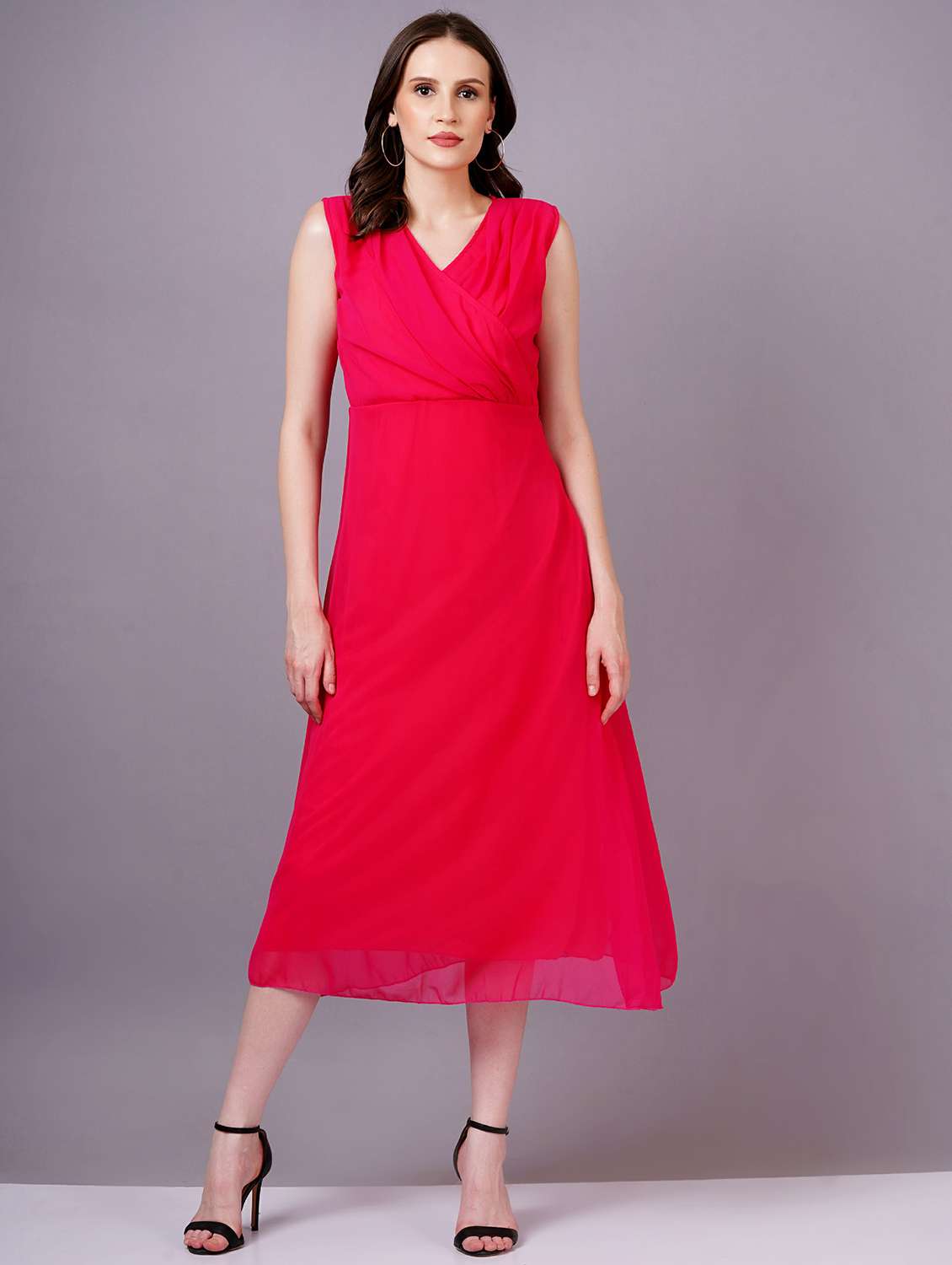 women solid sleeveless a-line dress