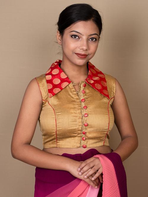 women gold solid stitched blouse - 21399822 - Standard Image - 0