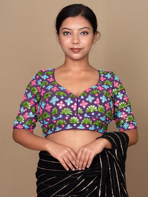 women purple embroidered stitched blouse - 21399829 - Standard Image - 0