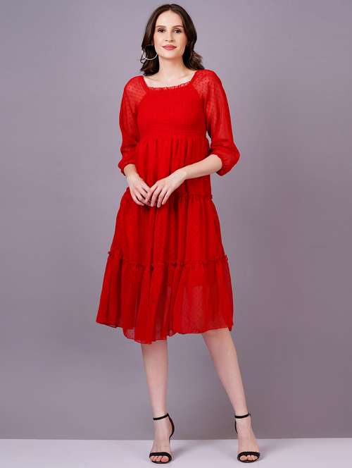 women square neck self design tiered dress - 21399903 -  Standard Image - 0