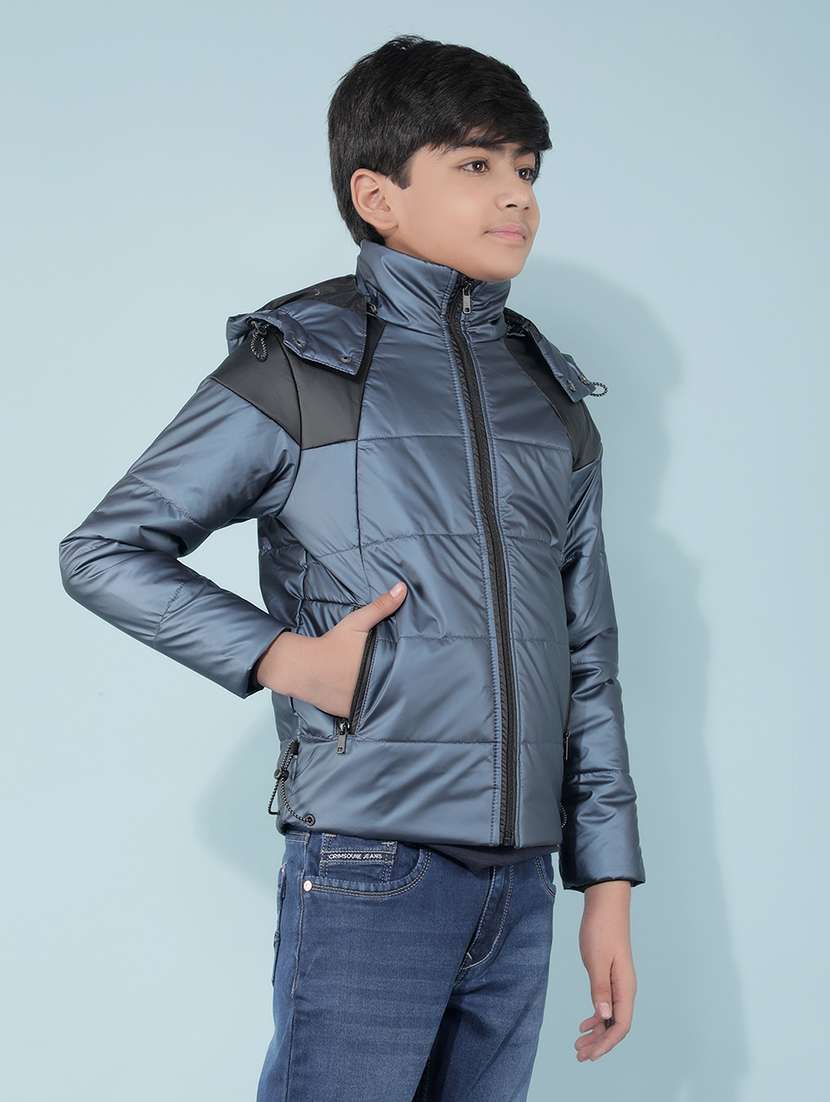 blue solid quilted jacket - 21399942 - Standard Image - 2